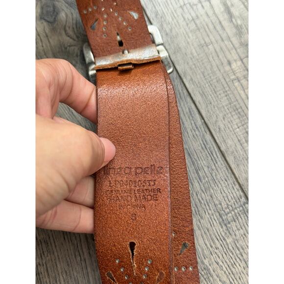 Linea Pelle Belt Silver Leather Studded Handmade One Tongue Buckle Wide Strap main image 5